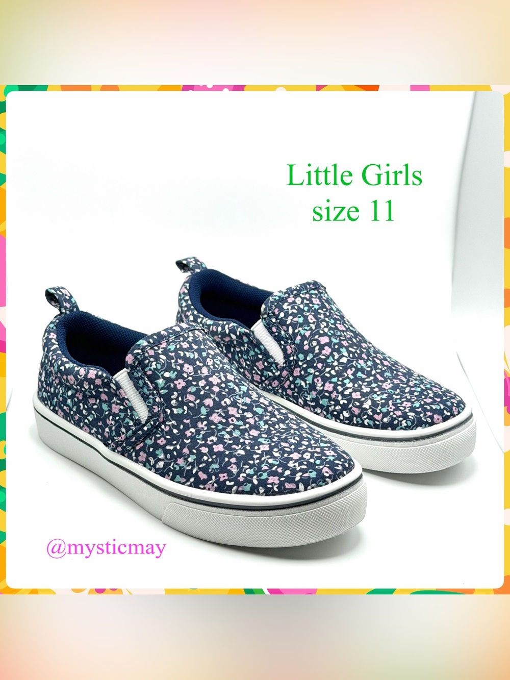 New WONDER NATION Blue Floral Canvas Slip On Sneaker Toddler Girls Size 11